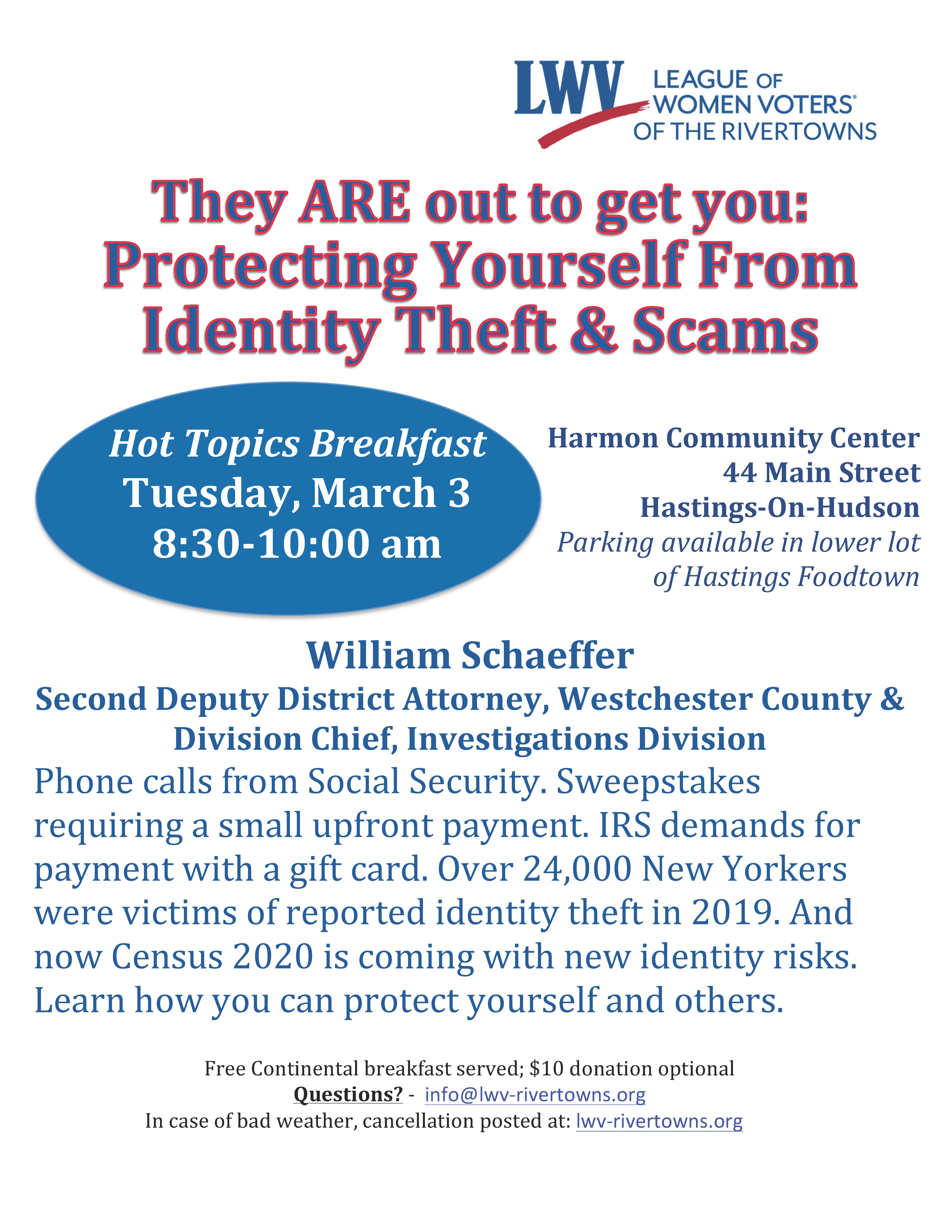 Hot Topics Breakfast: Protecting Yourself from Identity Theft and Scams