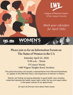 LWVSJC Information Forum - The Status of Women in the US on April 25