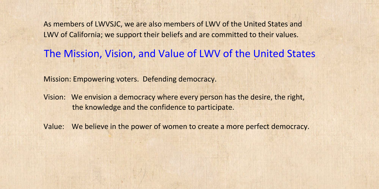 Mission, Vision, Value of LWV