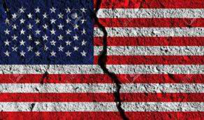 U.S. Flag divided by a crack