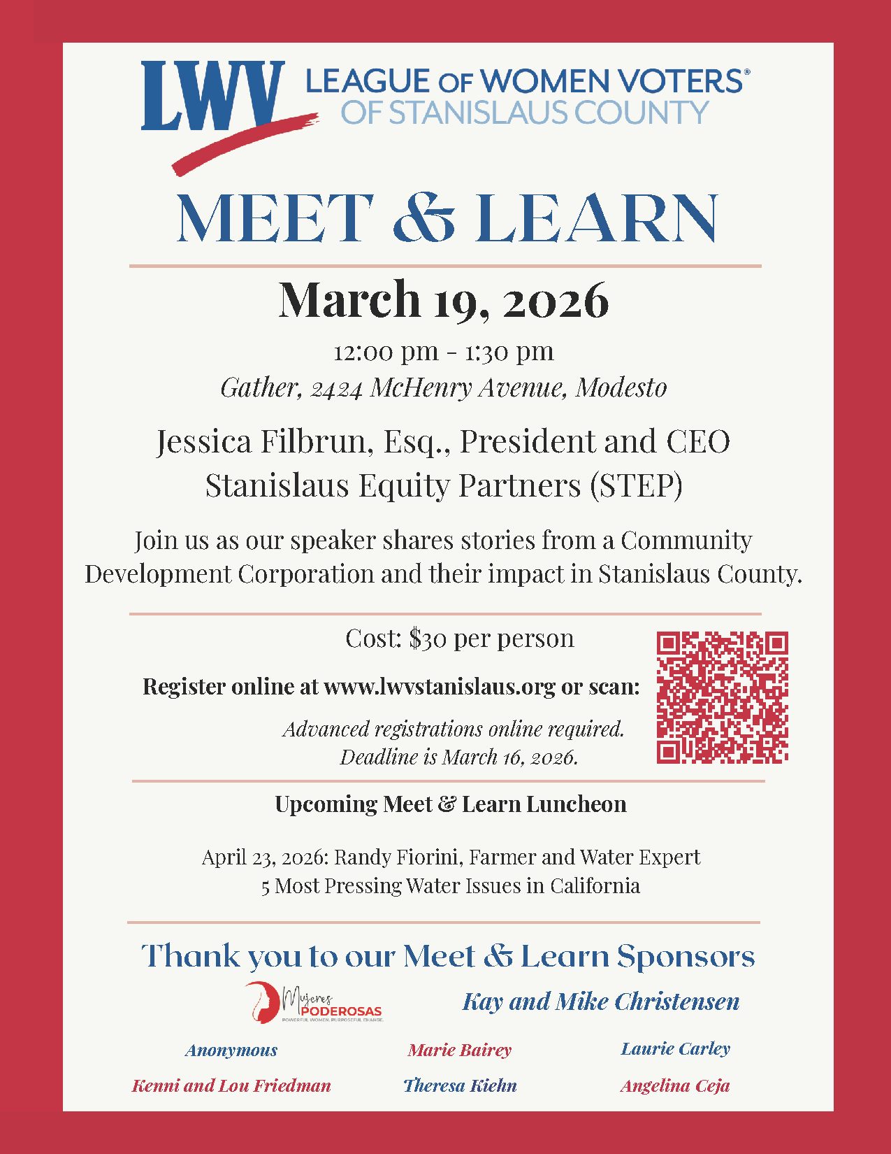 Meet & Learn Flyer for March 19, 2026