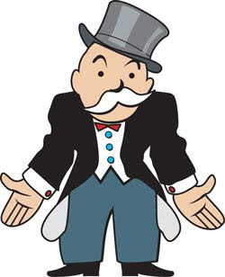 Monopoly man with empty pockets indicating all the money has went to pay taxes