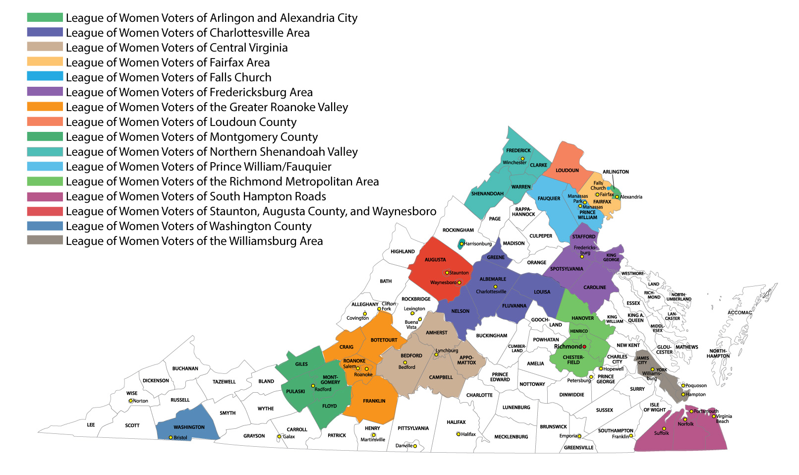 League of Women Voters of Virginia Local Leagues Map