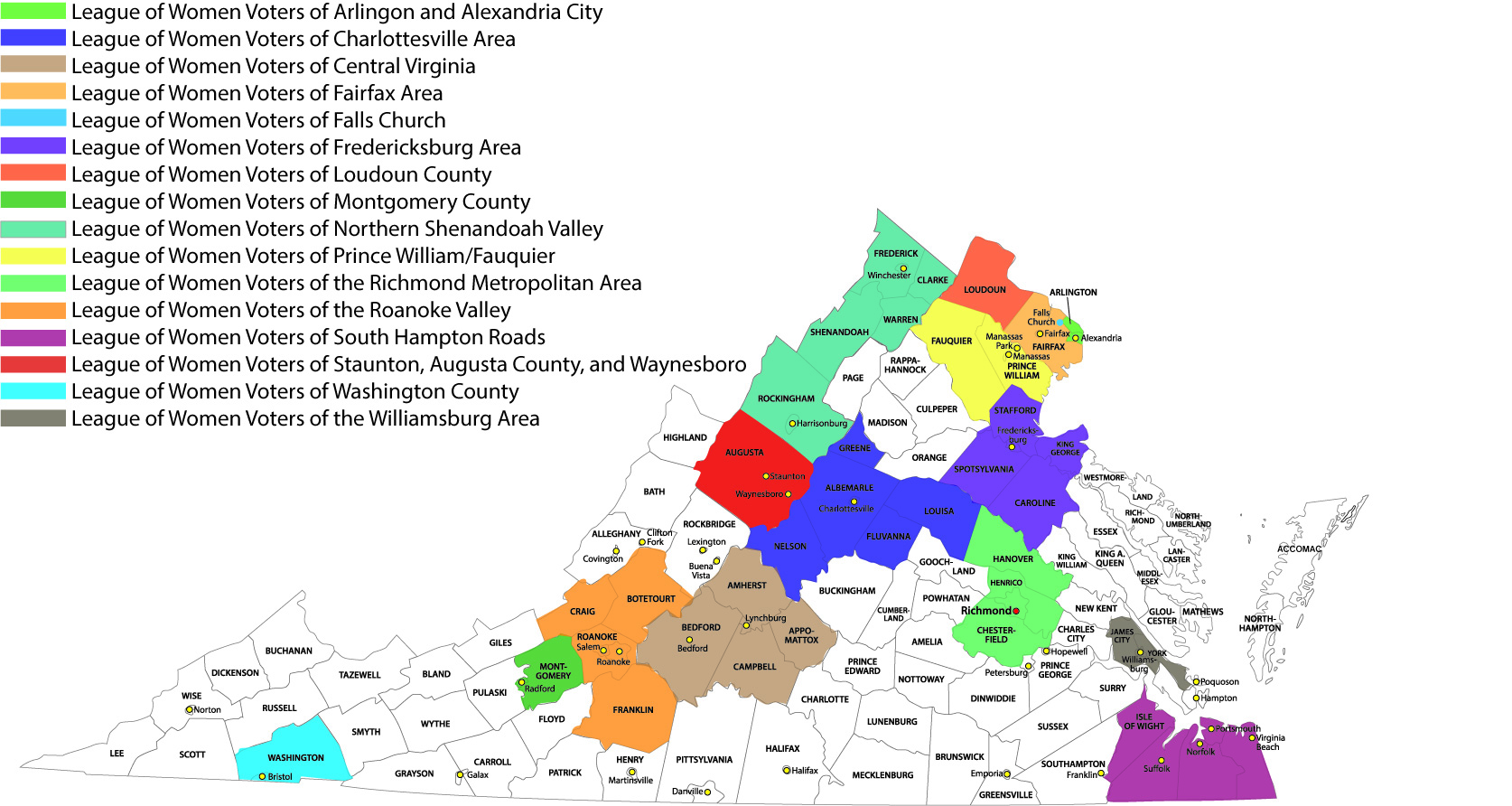 League of Women Voters of VA Local Leagues Map