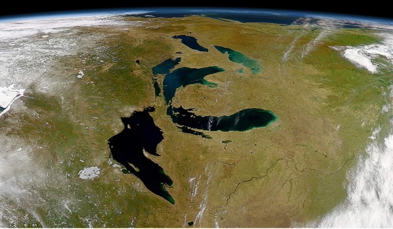 An eastward-looking view of the Great Lakes from SeaWiFS