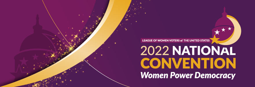Official logo of LWVUS 2022 Convention in purple and gold