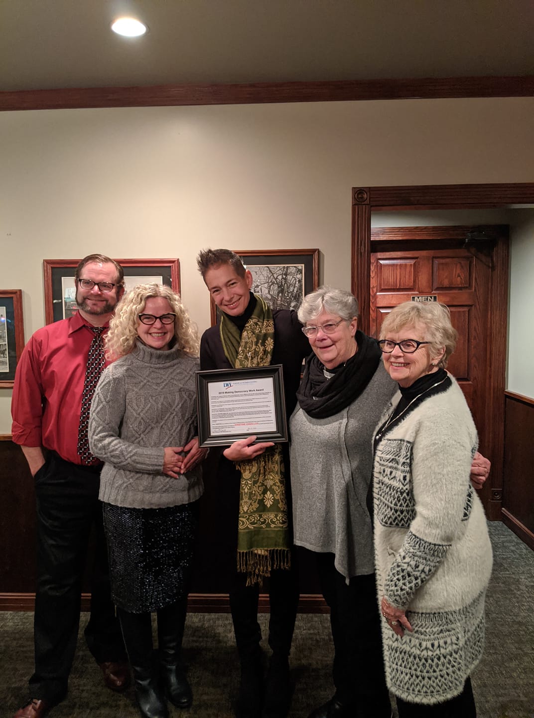 Kristine Zaballos accepts the 2019 Making Democracy Work Award