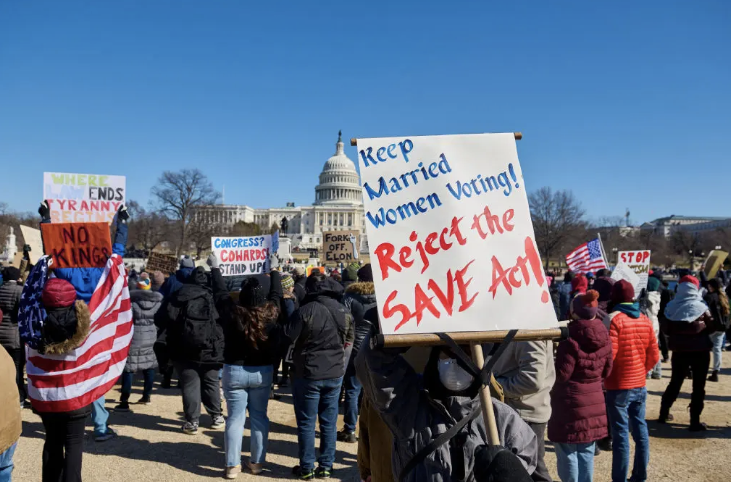 Photos of protest against SAVE ACT 