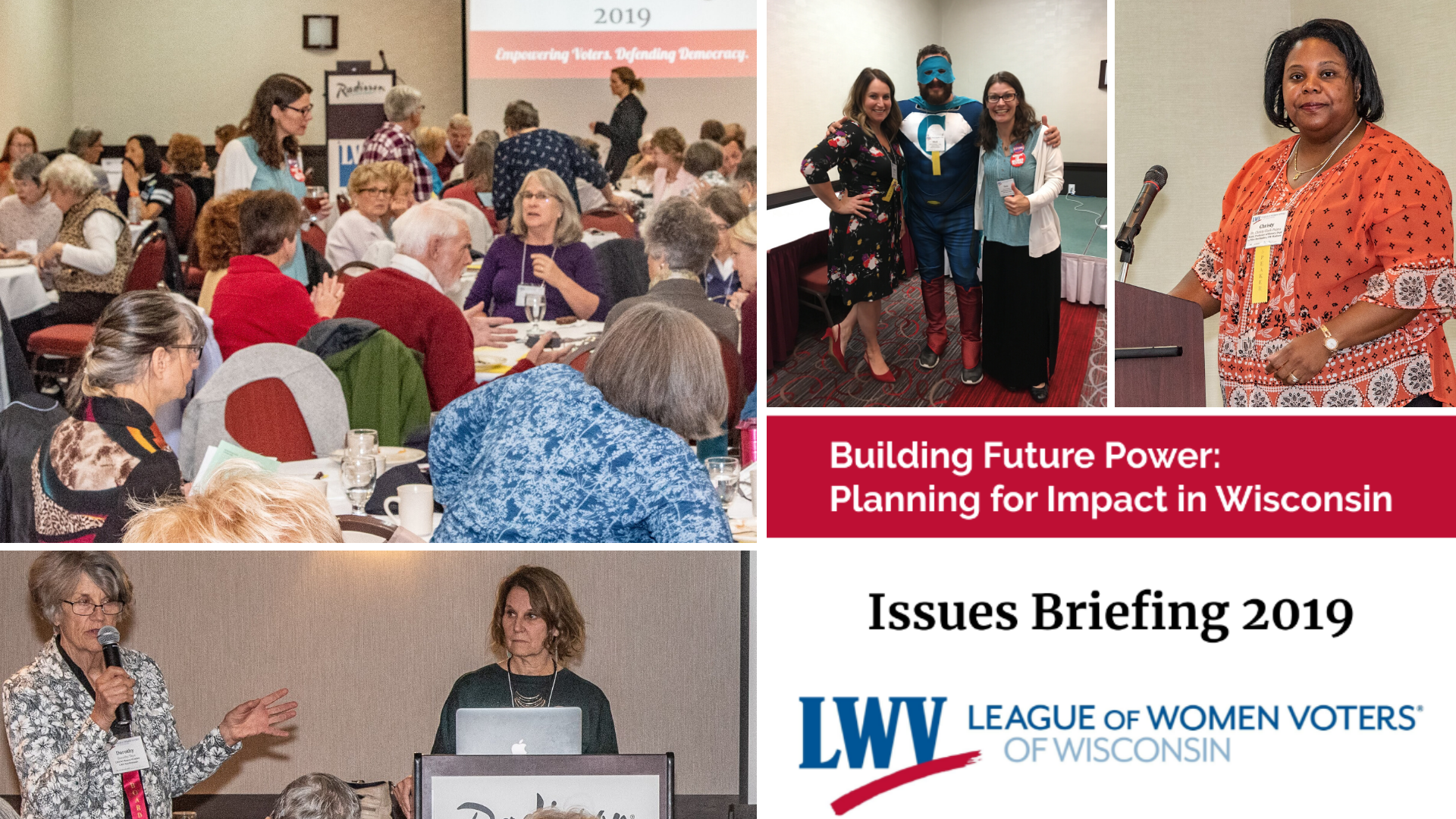 Collage of images taken at LWVWI's 2019 Issues Briefing event