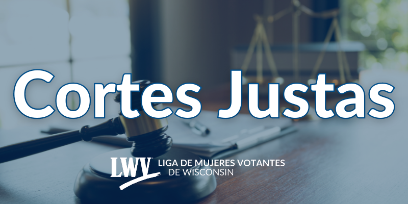 Cortes Justas over a photo of a gavel
