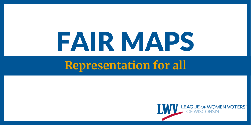 Graphic with text, "Fair Maps, Representation for All"