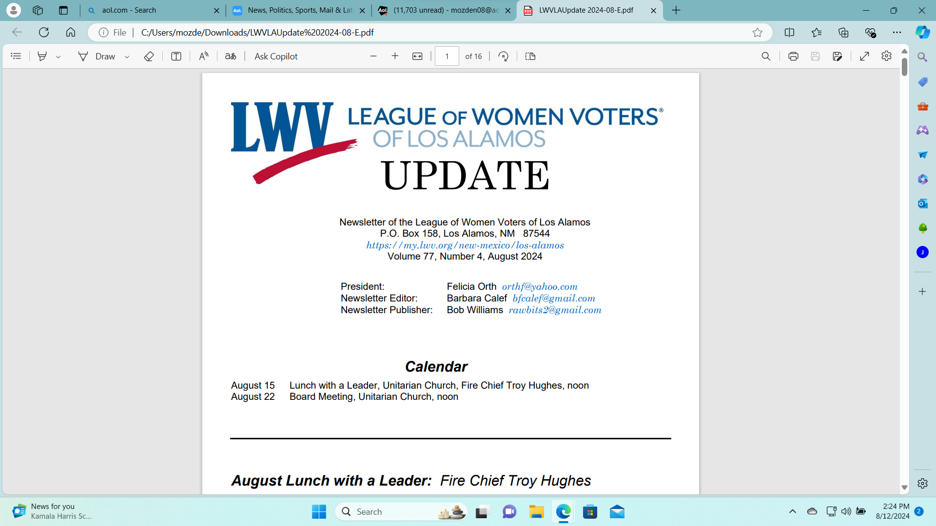 LWV LA August Update 2024 image