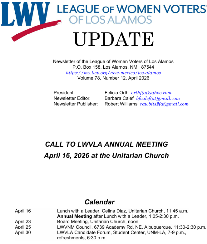 LWV LA April 2026 Update