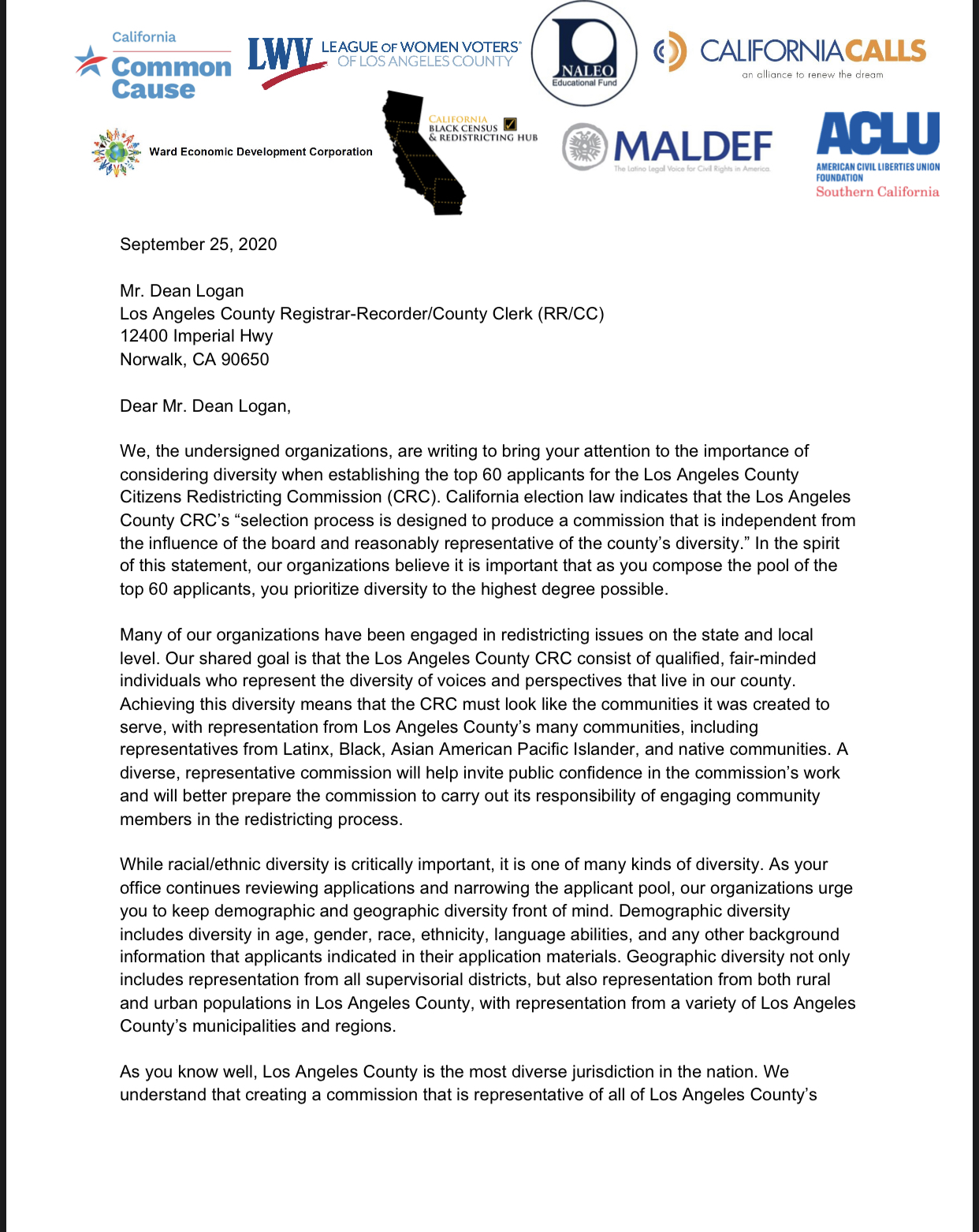 Letter to LA Co Registrar