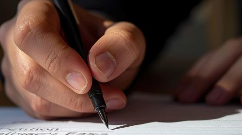 closeup of hand signing with a pen