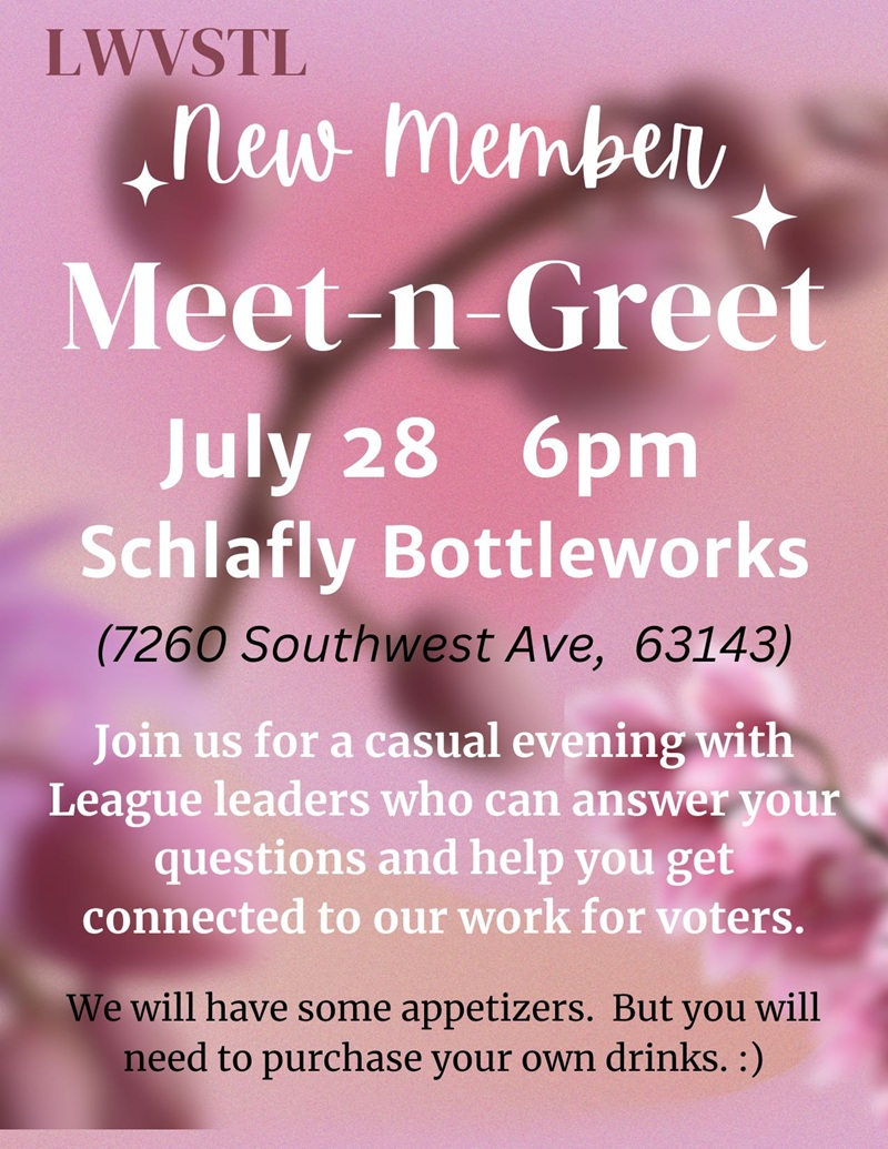 Flyer for July 28 meet n greet for new League members
