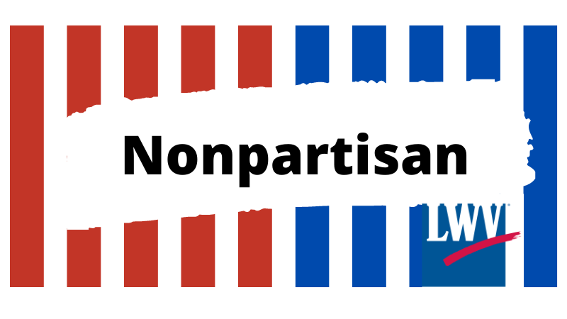 Red, white, and blue stripes with League logo and the word nonpartisan over the top.