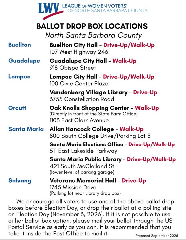 North County Ballot Drop Box Locations list