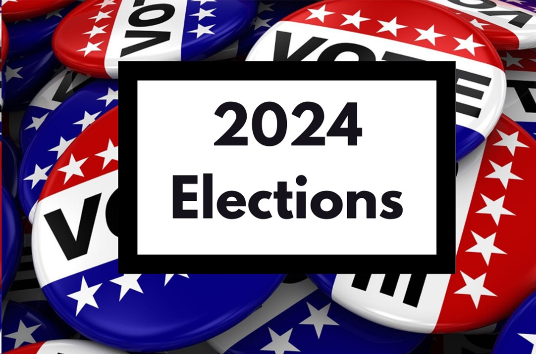 Sign with 2024 Elections text on top of VOTE buttons