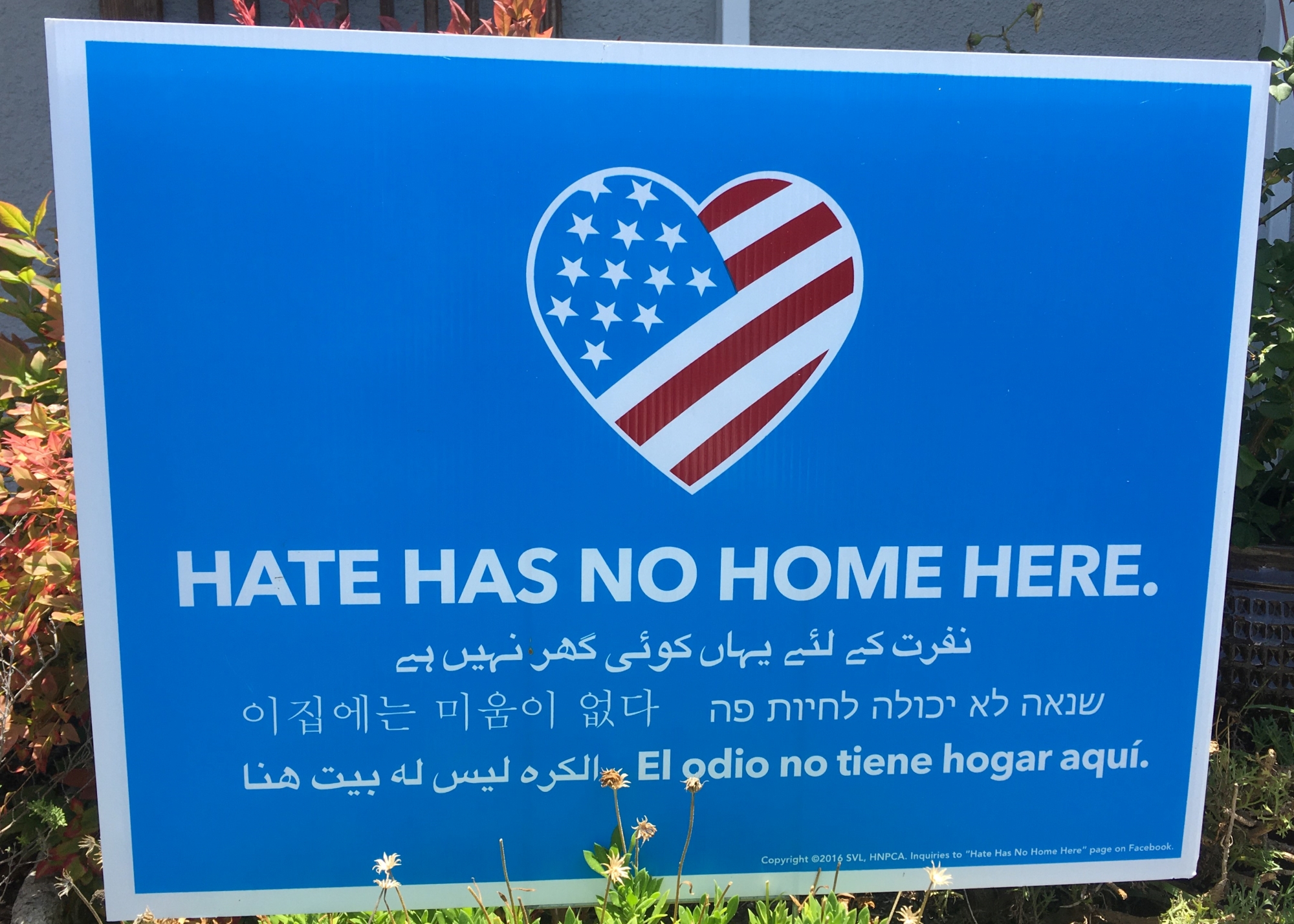 Photo by Petti Van Rekom Yard Sign Reading "Hate Has No Home Here"