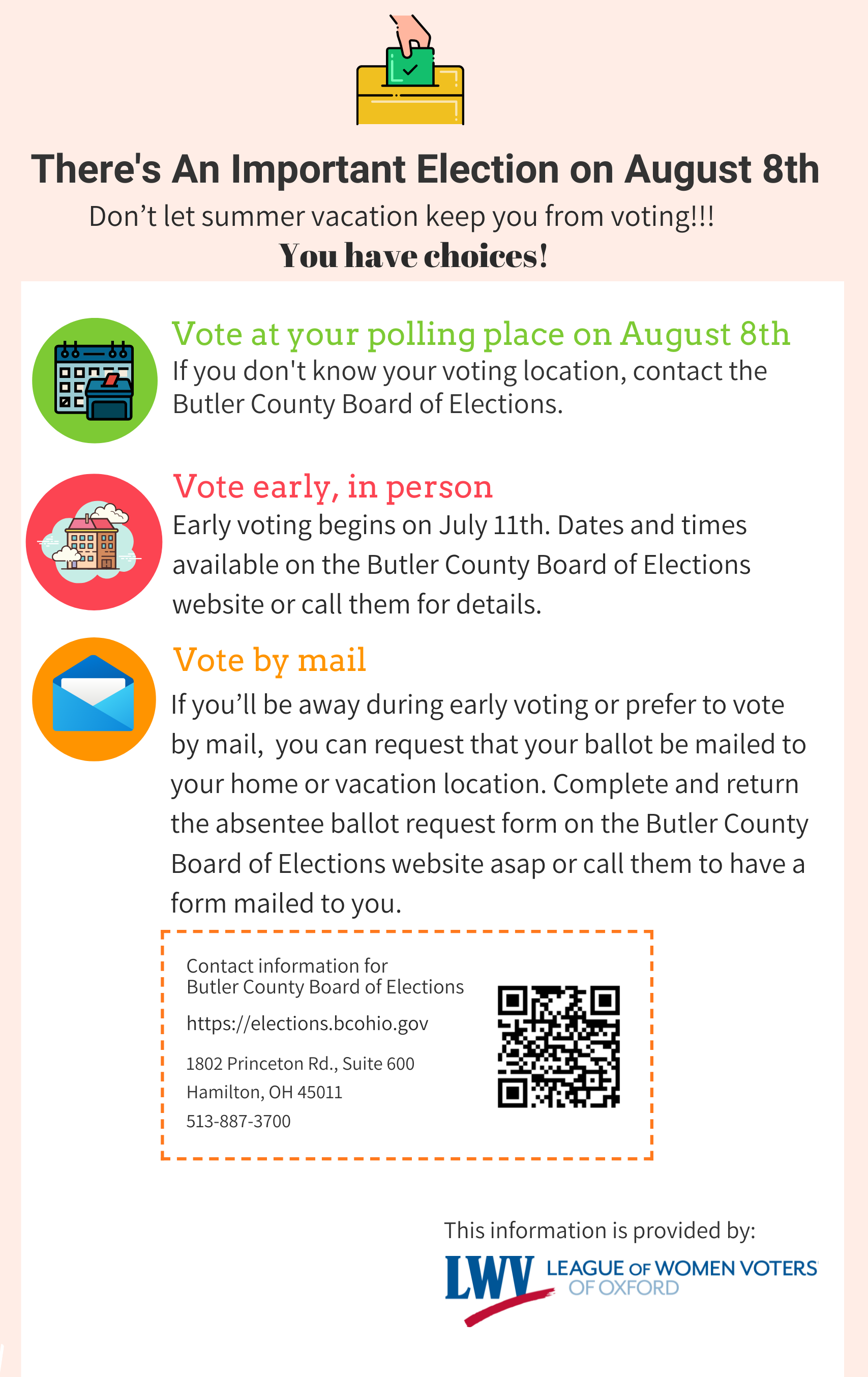 Graphic detailing 3 ways to vote in Ohio
