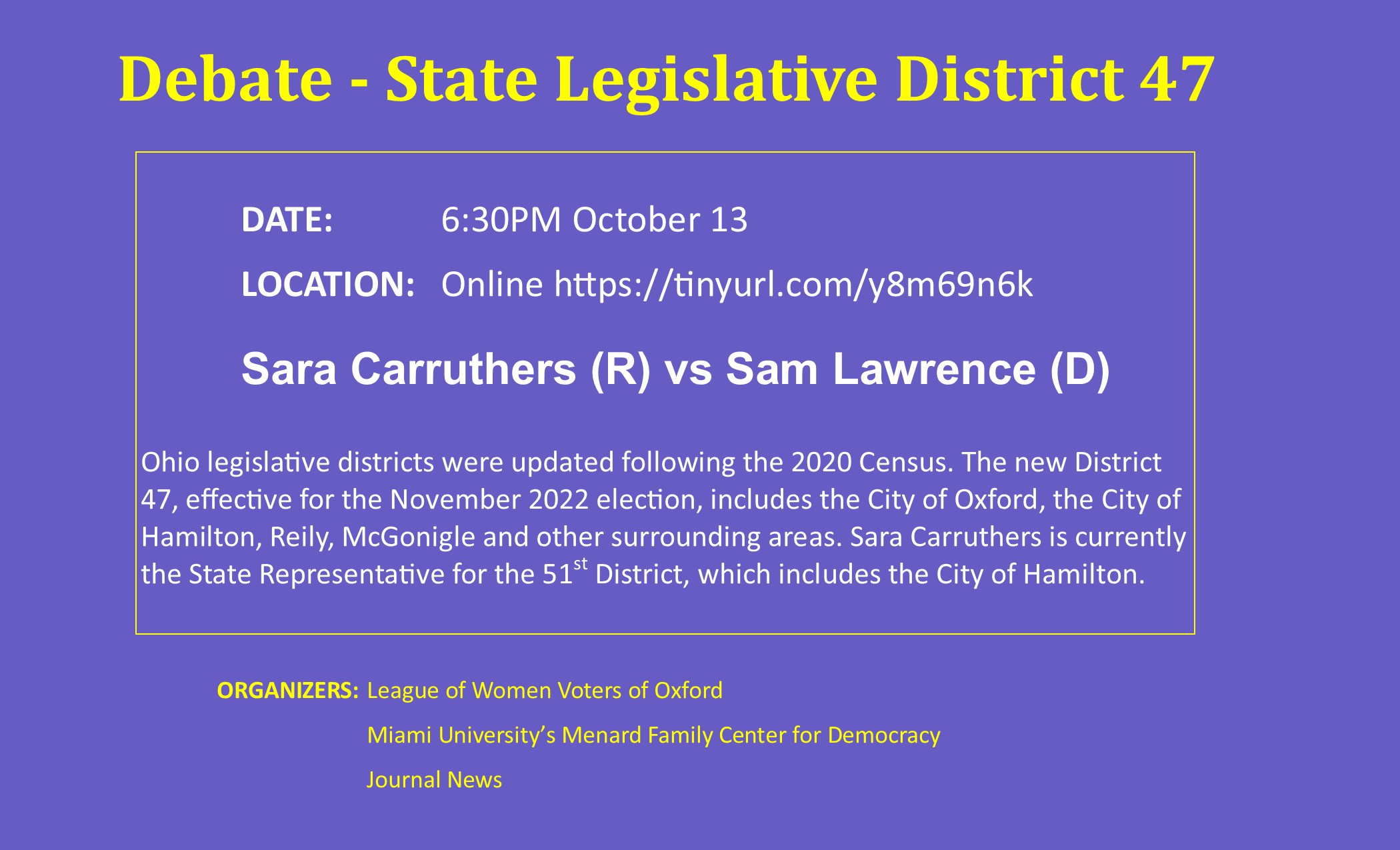 Graphic of details of State Legislative District 47 Debate