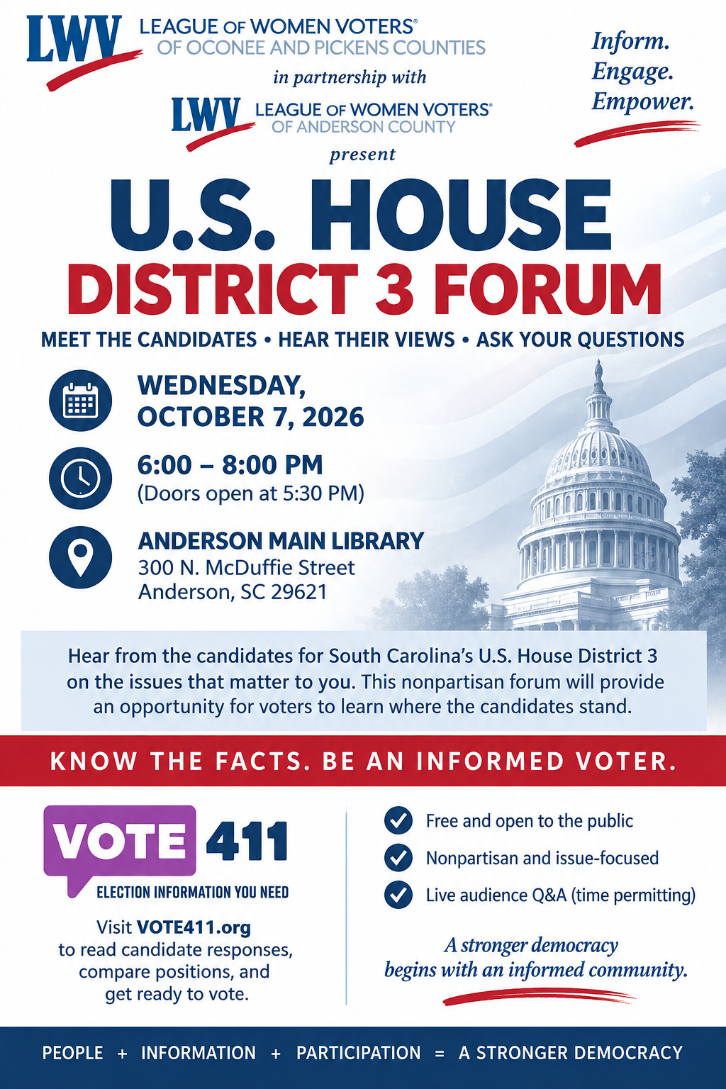 A flyer promoting a candidate forum for U.S. House District 3