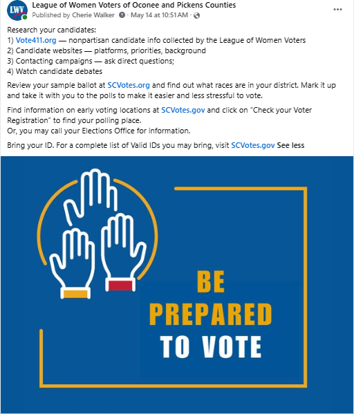 A Facebook post telling people how to be informed on voting