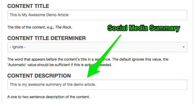 Example of changing the Summary for social media websites.