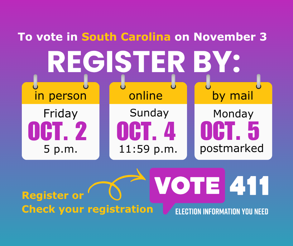 A graphic showing deadlines for voter registration