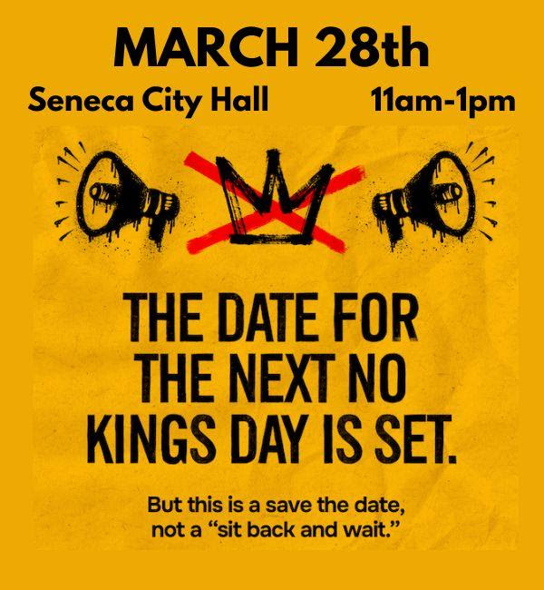 A graphic advertising No Kings Day on March 28