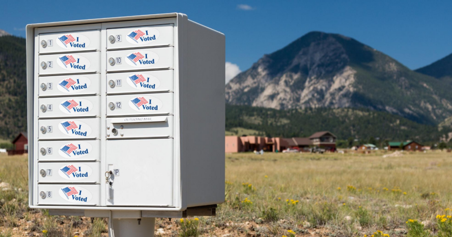 Mailbox with &quot;I voted&quot; stickers