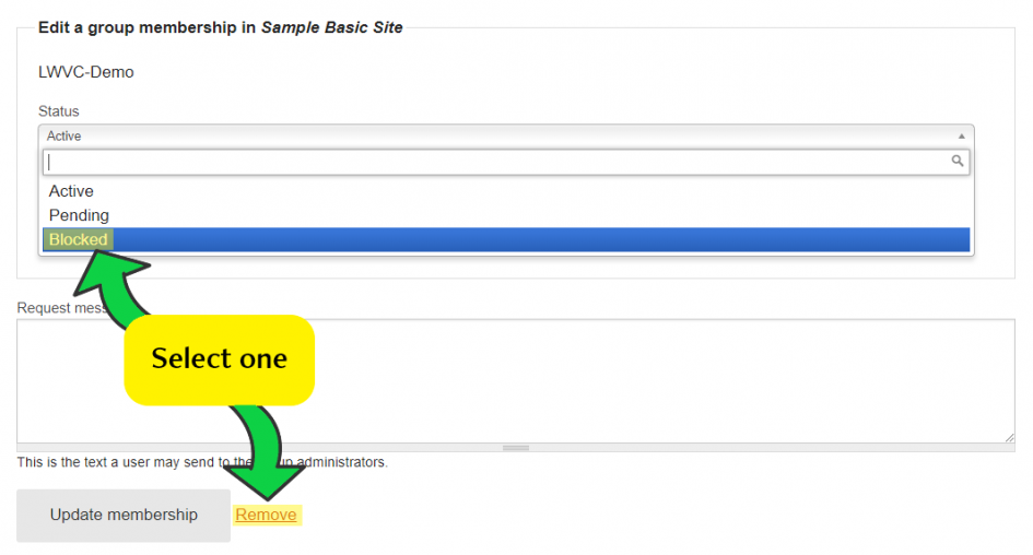 editing status of member or removal