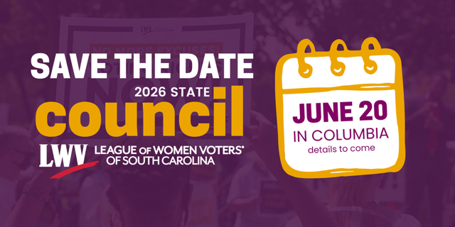 A graphic promiting the LWVSC Council on June 20