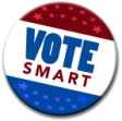 Vote Smart Round pin that says Vote Smart