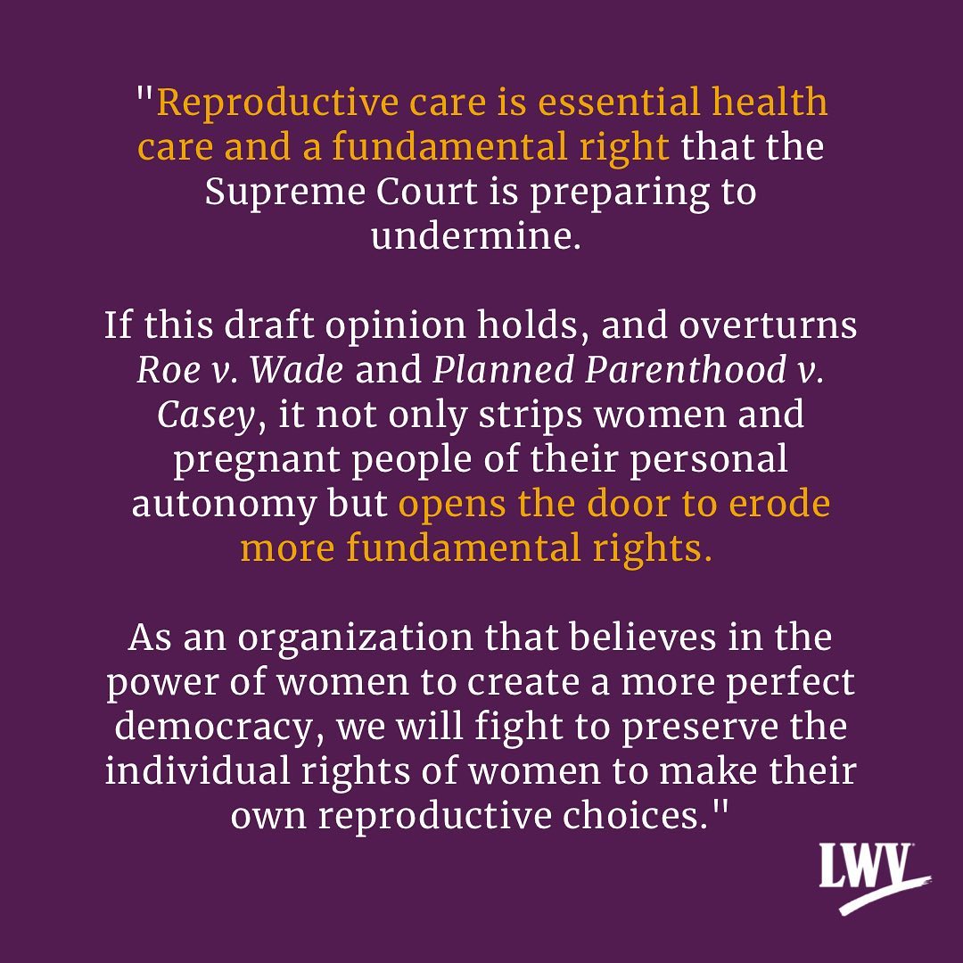 LWVUS Response to Court Leak of proposed Reproductive Rights Decision