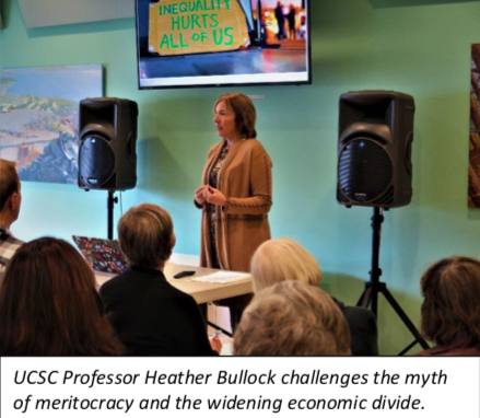 UCSC Professor Heather Bullock speaking with visual images