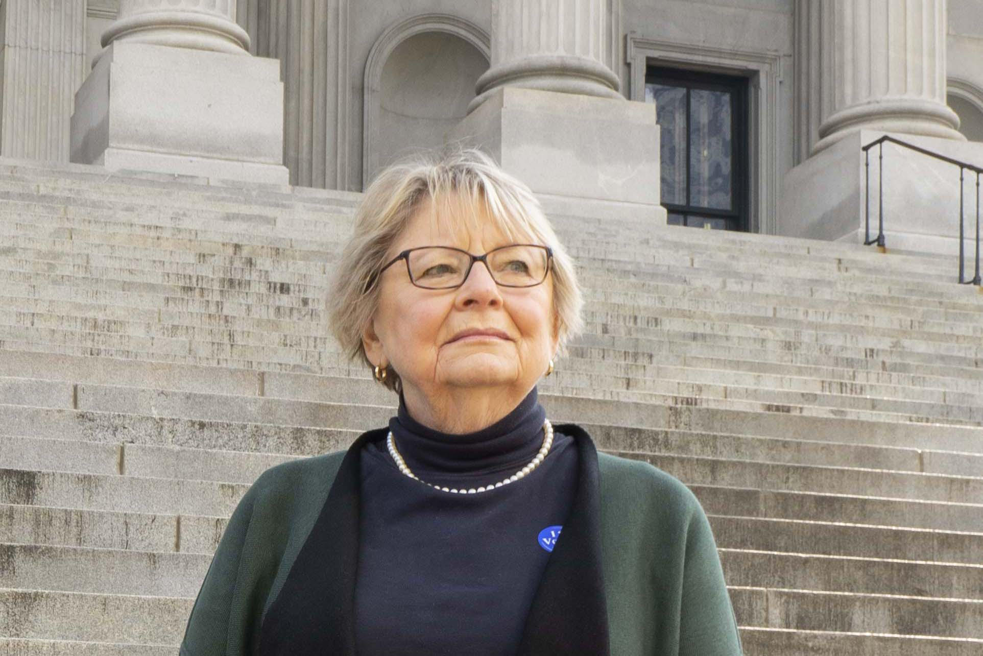 Lynn Teague, LWVSC VP for State Issues & Advocacy, at the SC Statehouse steps
