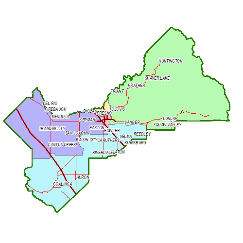 fresno county map with cities