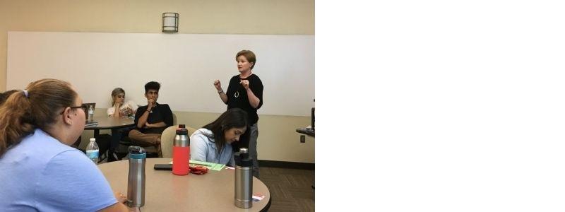 Kim Basset teaching students about voting