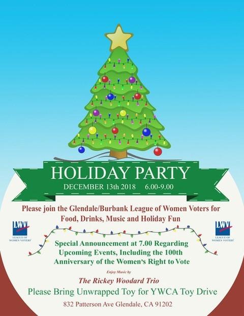 Local League holiday party invitation Holiday Party Invitation for Glendale Burbank 2018 event