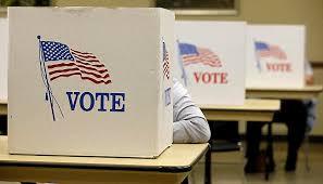 Voting Booth with row of flag partitions