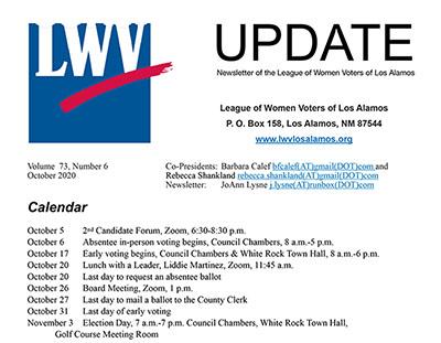 October 2020 Image of LWV of Los Alamos Newsletter 20201001 LWV Newsletter - Oct Image