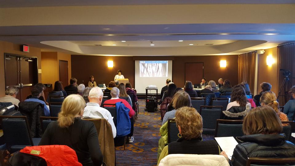 Missoula LWV Panel on Single Payer Health Insurance room of people at panel presentation taken from the back