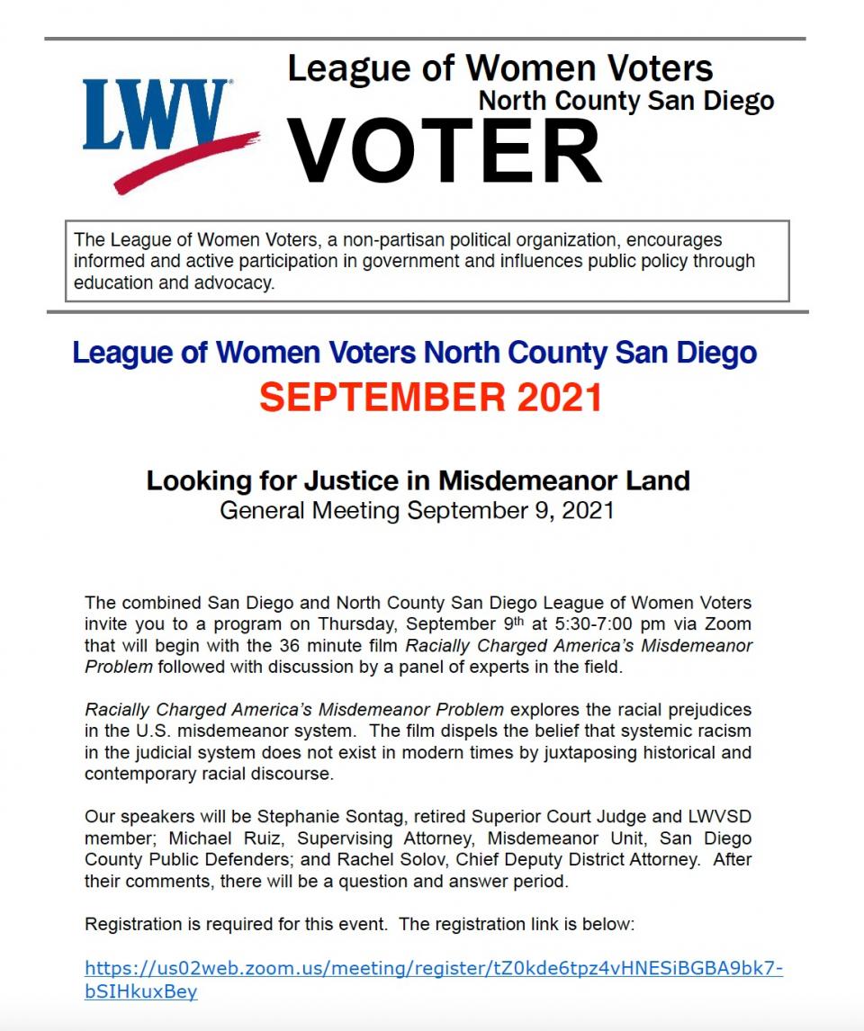 September 2021 Voter Front Page