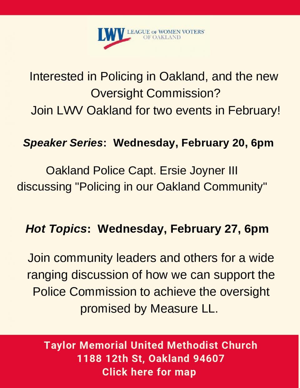 Flyer Oakland Police Commission Speaker and Hot Topics