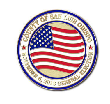 SLO County General Election Logo November 6, 2018 Pin with flag and text for November 6 General Election SLO County