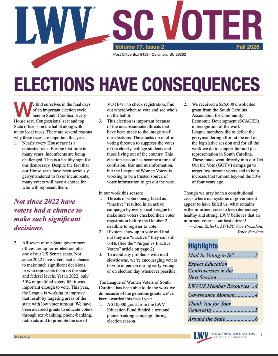 SC Voter Fall 2026 newsletter cover