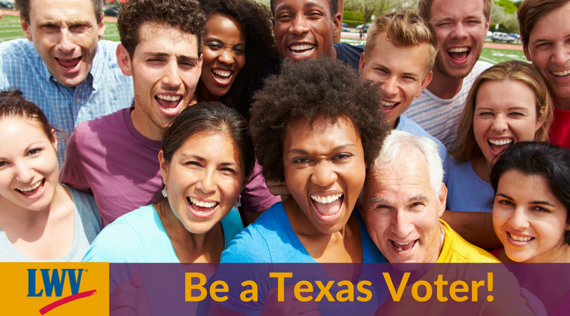 Graphic a group of people and Be a Texas Voter
