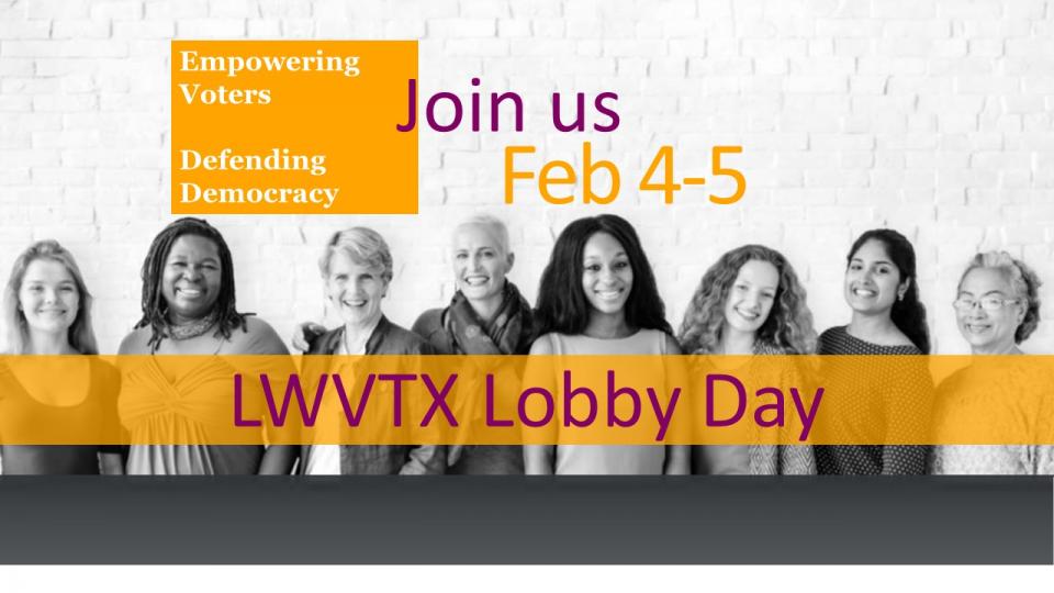 Women in a line with graphic for Lobby Day